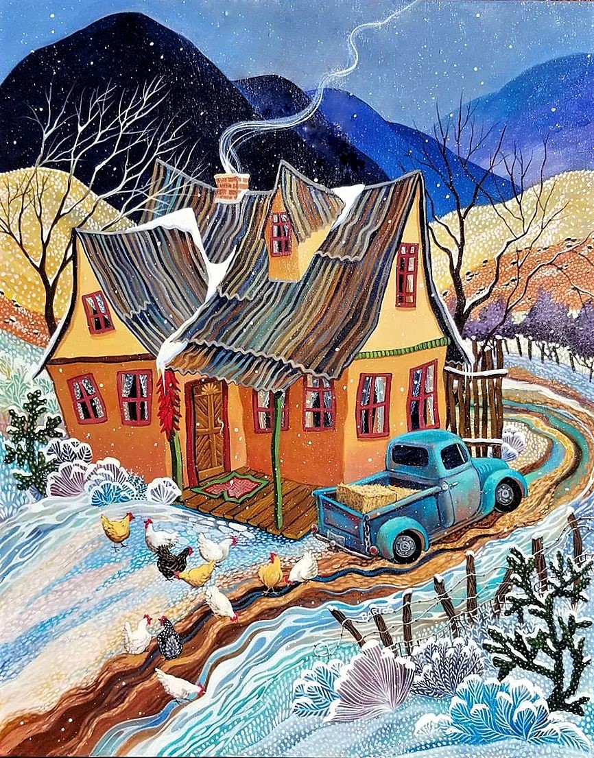 Sally Bartos winter blue truck artwork